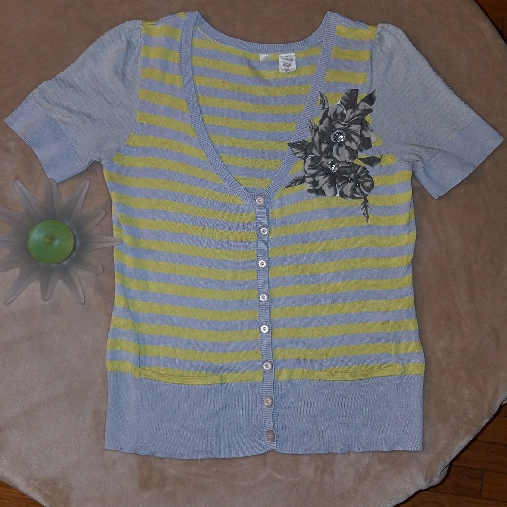 Striped Button Down with Floral Accent